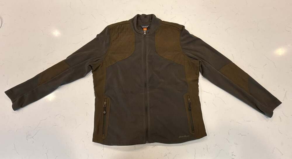 Eddie Bauer Sport Shop Women's T2XL Brown & Gray Fleece Jacket with Quilted Patc